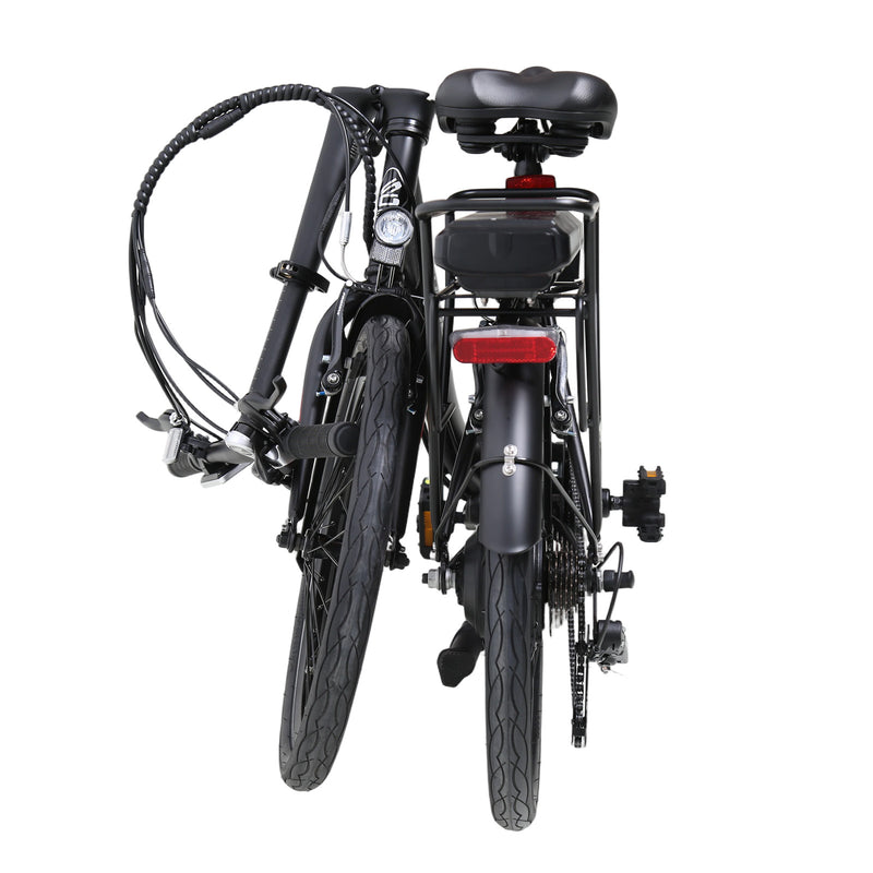 Txedbikes ECO Folding VII bicycle folded for compact storage, showcasing its sleek design and portability.